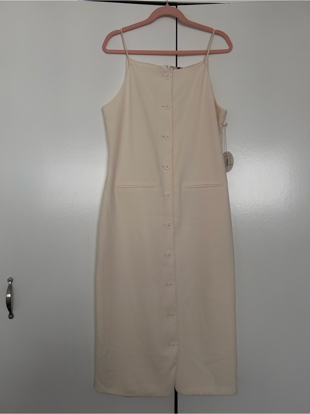 STAUD Cream Button-Front Midi Dress